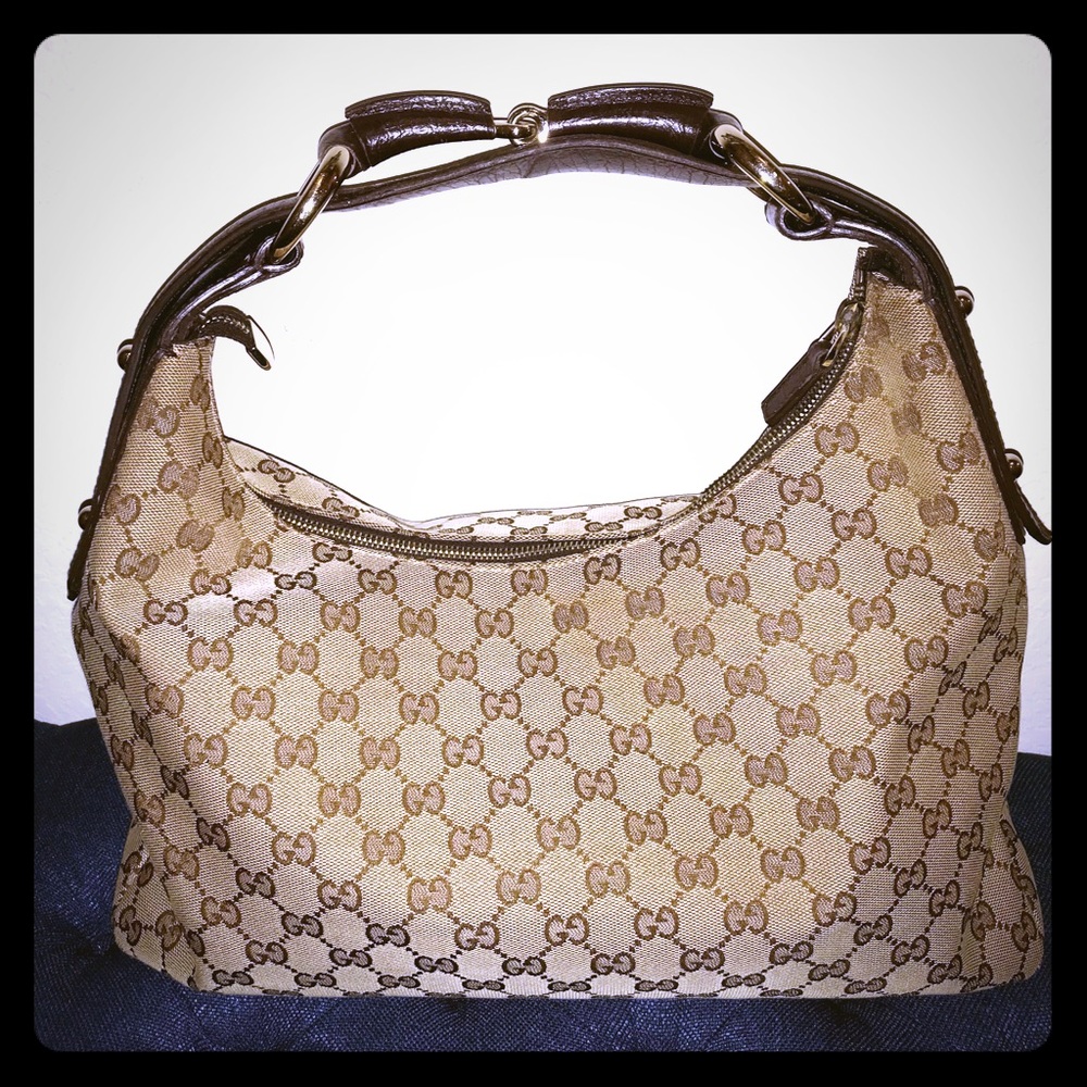 Authentic Gucci GG Canvas Medium Horsebit Hobo Bag